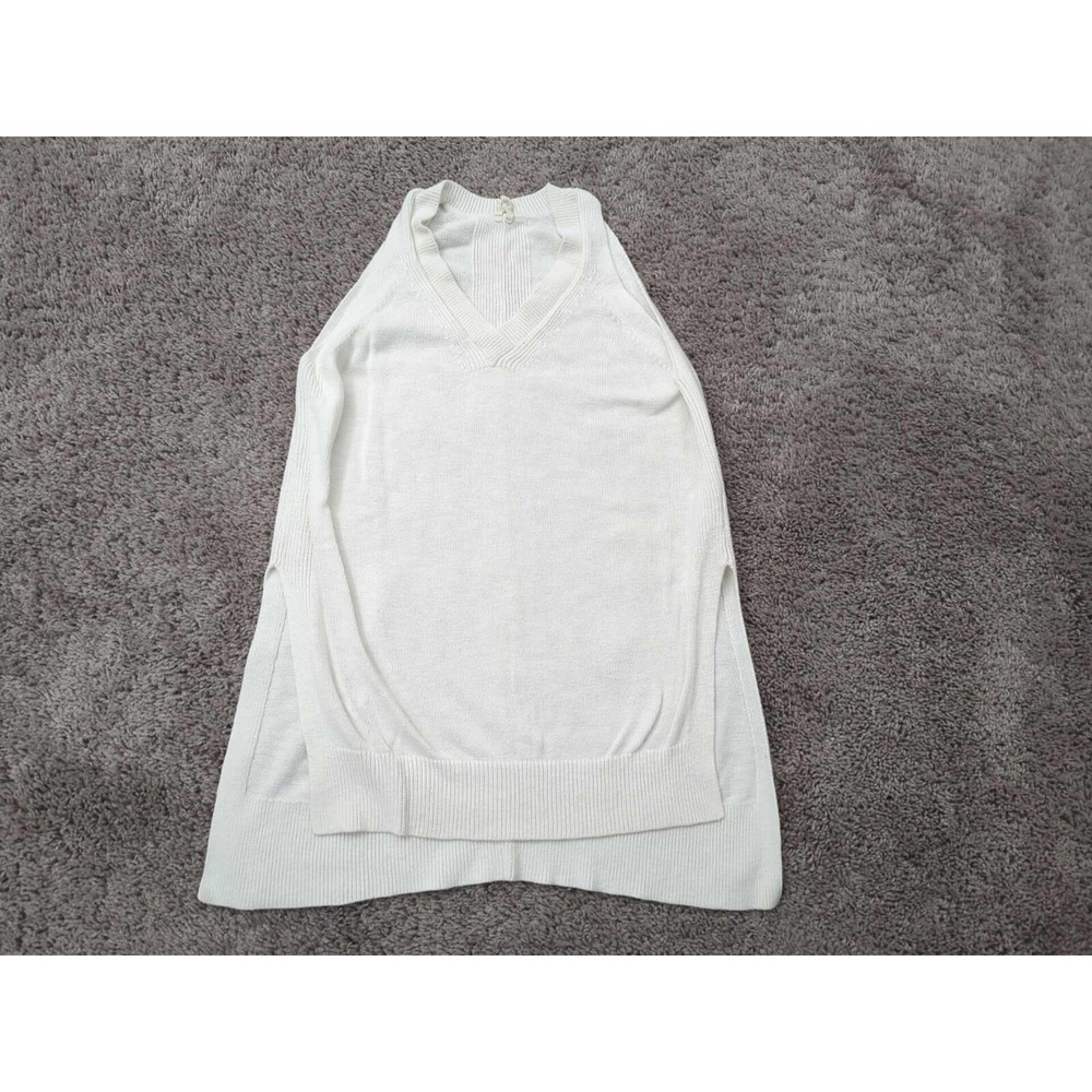 Anthropologie Top Womens‎ Small White V-Neck Sleeveless Knit 3% Linen Casual
